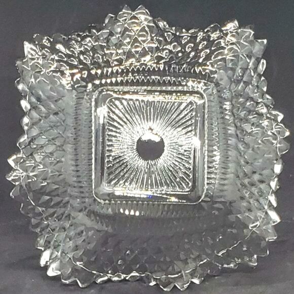 Indiana Glass Vintage Clear Square Diamond Sawtooth Edge Depression Glass Dish - Picture 4 of 8